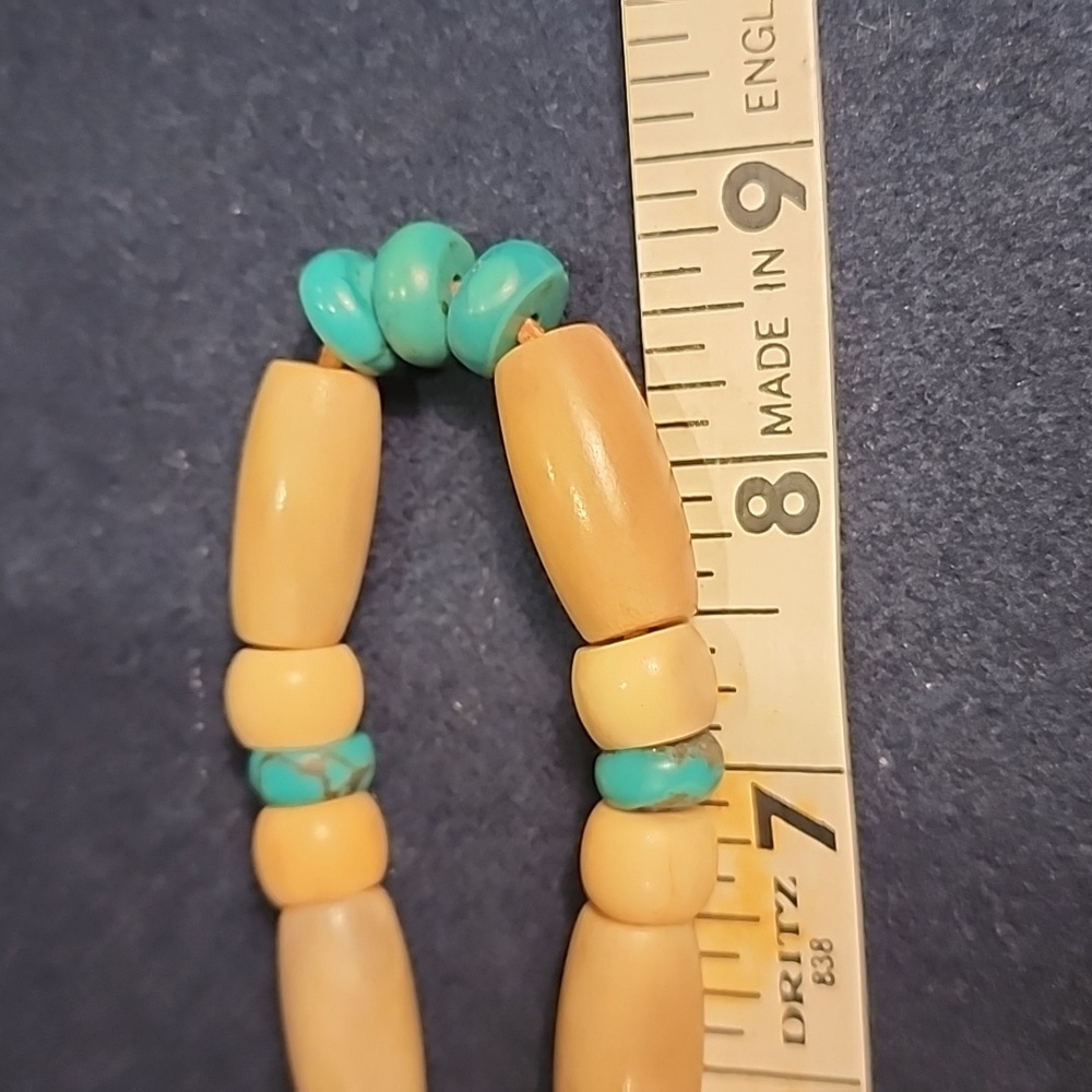 Bone and Turquoise And Leather Choker - Picture 3 of 4